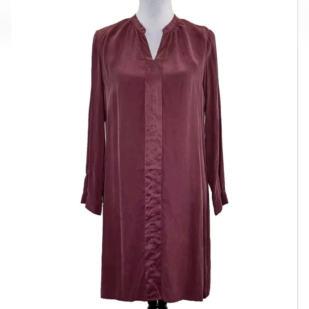J JILL 💯 silk Shift  Dress Tunic Long Sleeves Soft Burgundy sz S